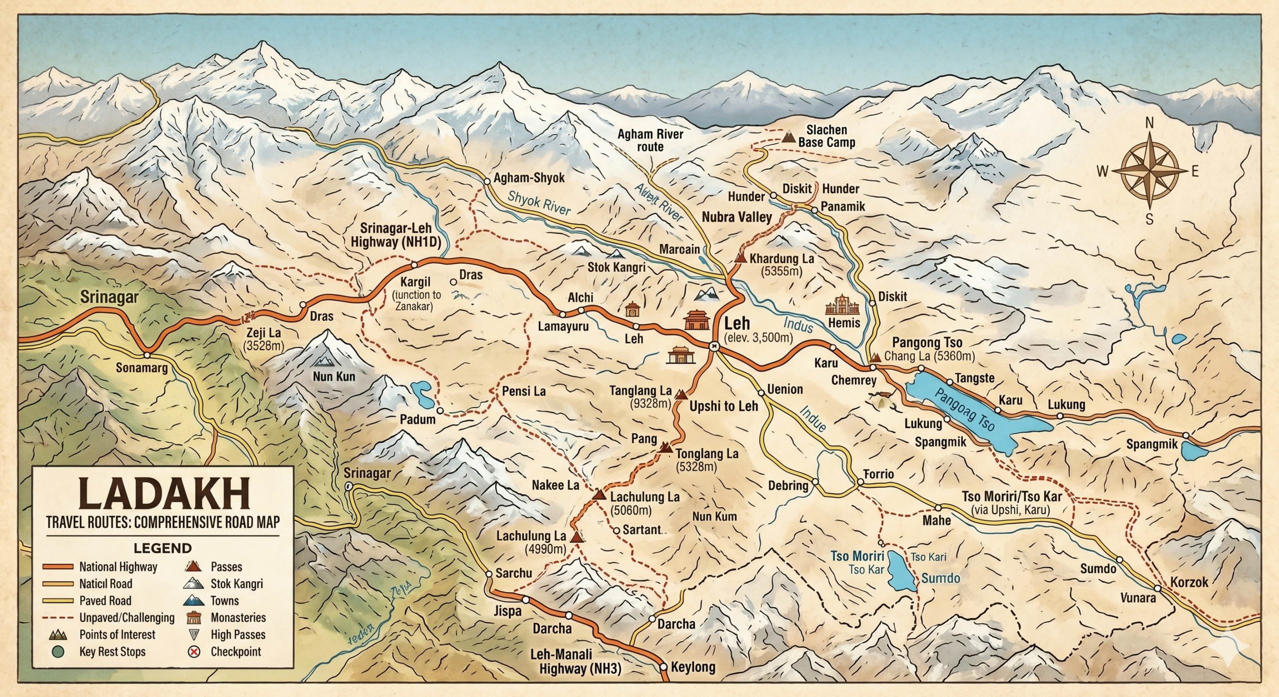 Ladakh sightseeing map – Key Attractions and Circuits